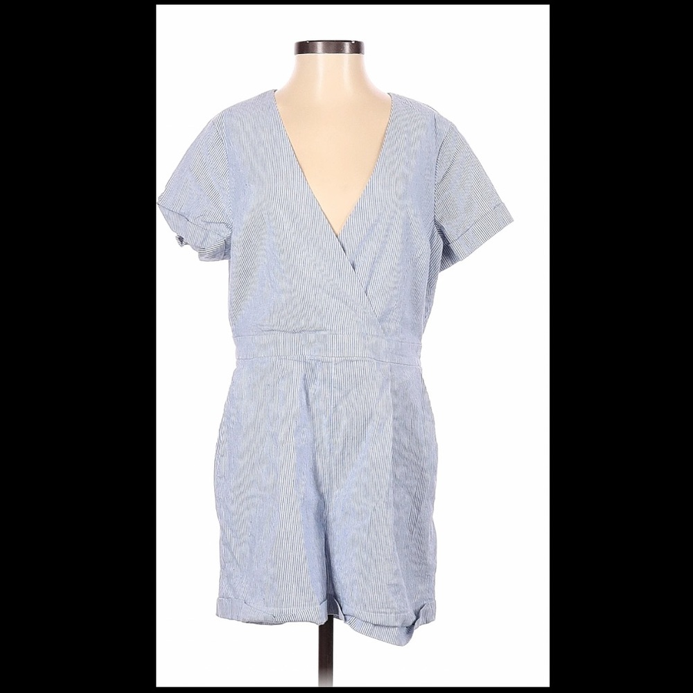 Blue and white striped romper